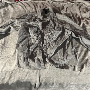 Ashley Stewart Gray Ruffled Shirt Jacket